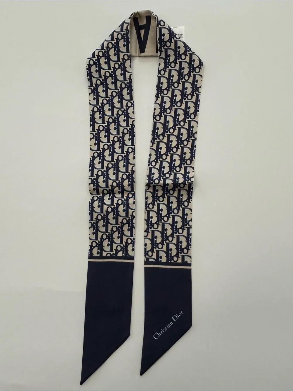 Christian Dior J’Adior Oblique Navy Ribbon Scarf Neck Hair Bag Wrap Accessory